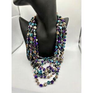 MultiStrand Abalone Shell Necklace Blue Purple Boho